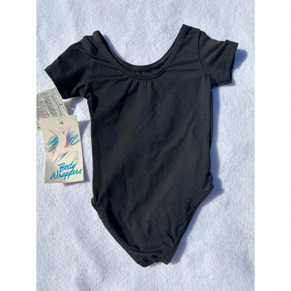 Body Wrappers Girls Black Short Sleeve Leotard Size 3-4 NWT Vintage